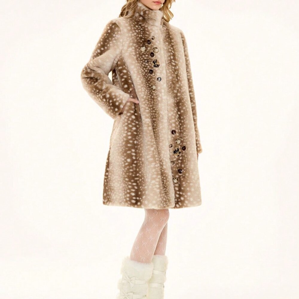 Multicolor Casual Women's Holiday Faux Fur Jacket - Picture 4 of 6